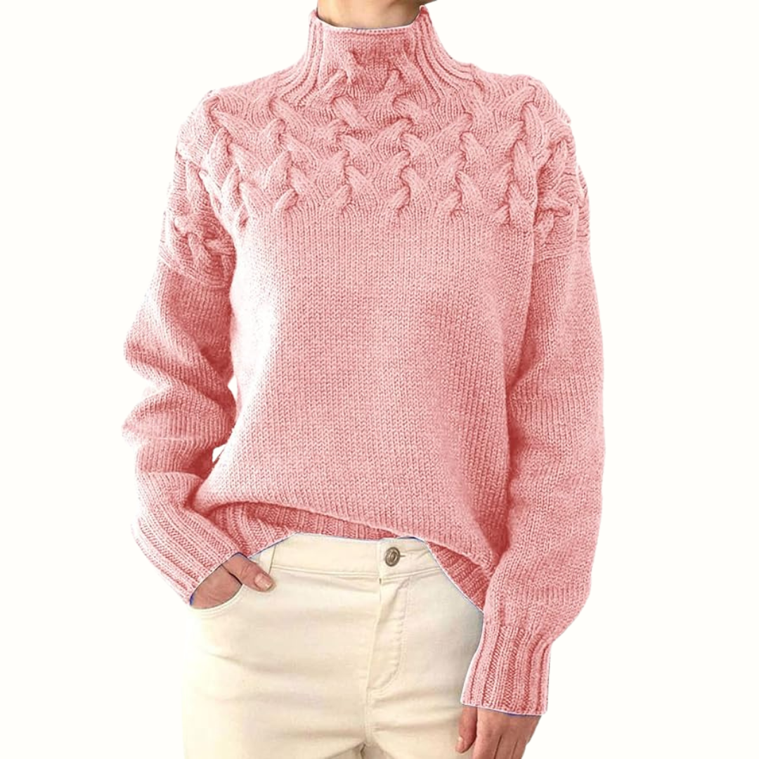 Isadora Cable Knit Turtleneck in Sky Blue – Women’s Sweater