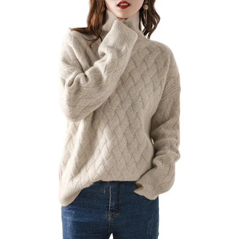 Nadia Ribbed Knit in Dark Beige – Women's Sweater