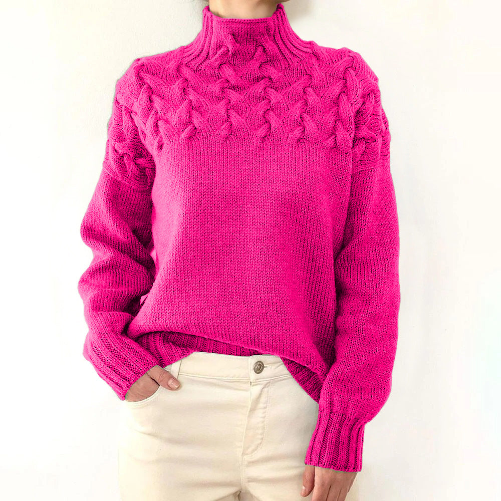 Isadora Cable Knit Turtleneck in Dark Green – Women’s Sweater