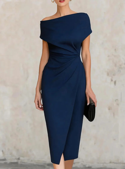 Vashti | One-Shoulder Pleated Midi — Velouze