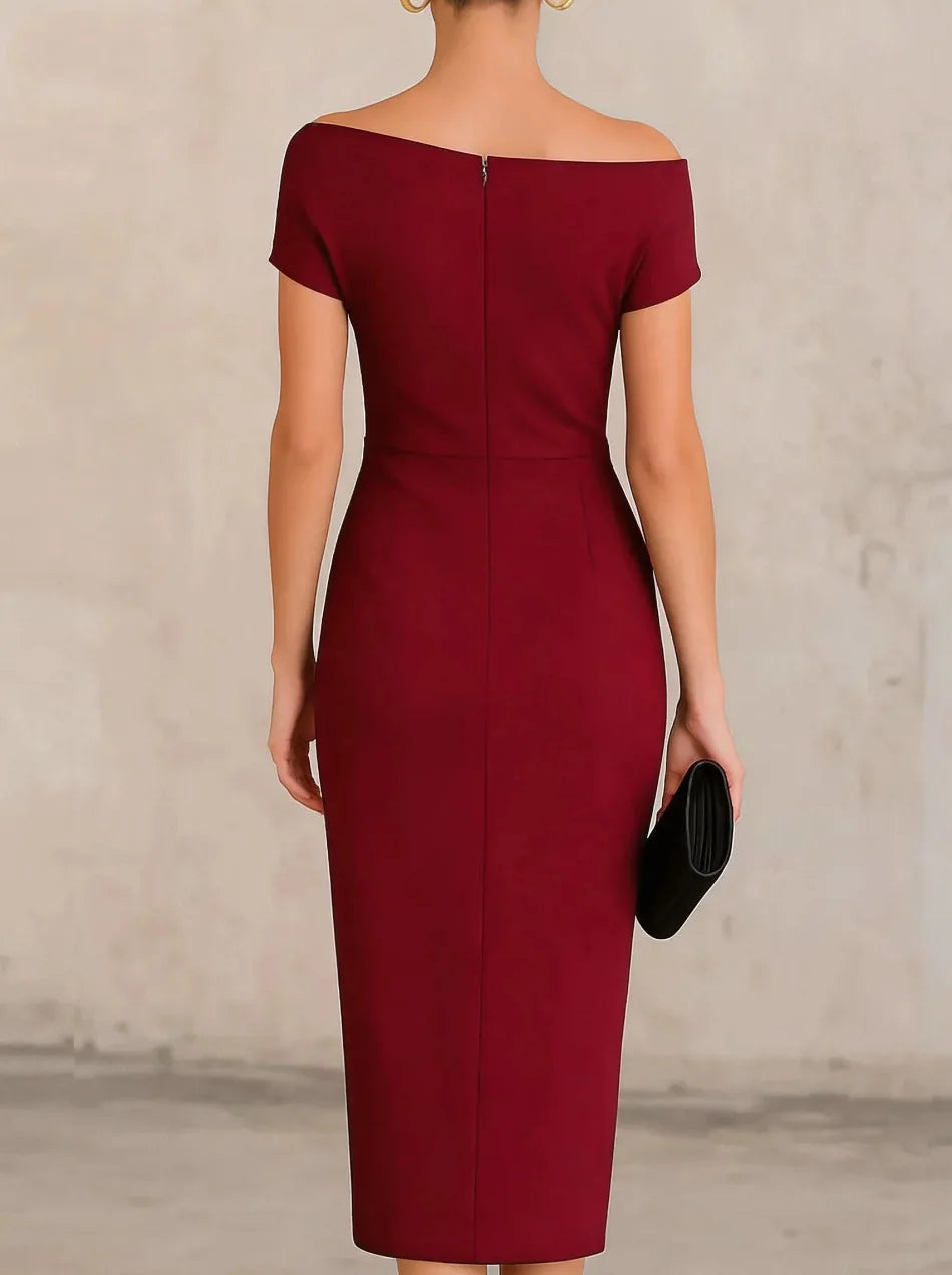 Vashti | One-Shoulder Pleated Midi — Velouze