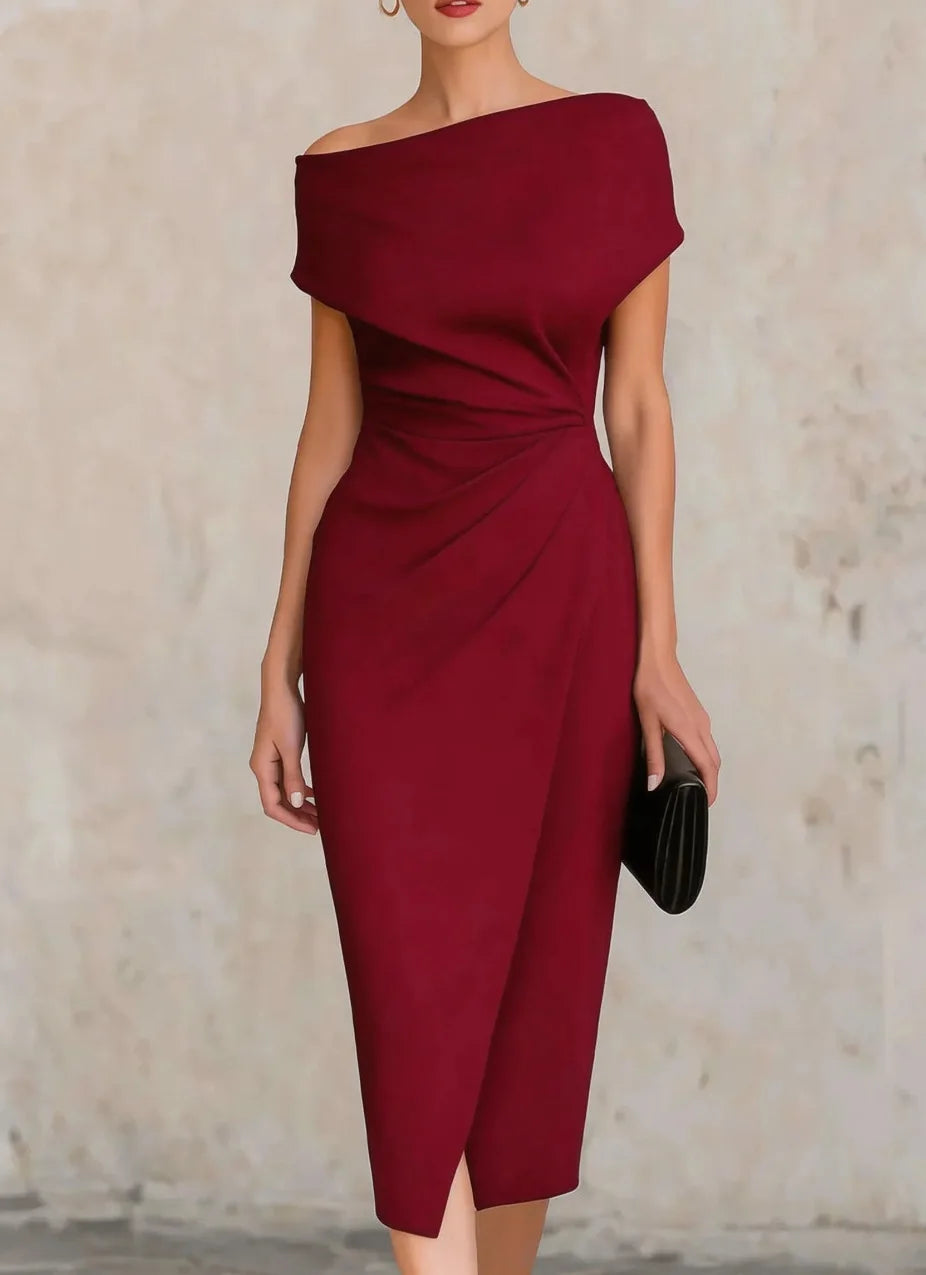 Vashti | One-Shoulder Pleated Midi — Velouze
