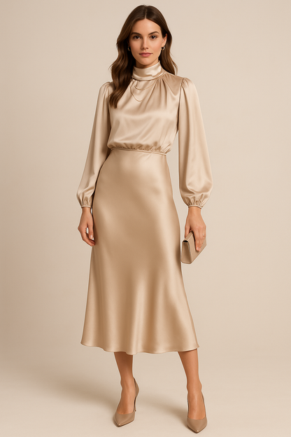 Satin Midi Dress for Women | Elegant Summer Dresses, Comfortable Fit 0