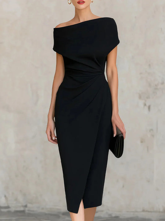 Vashti | One-Shoulder Pleated Midi — Velouze