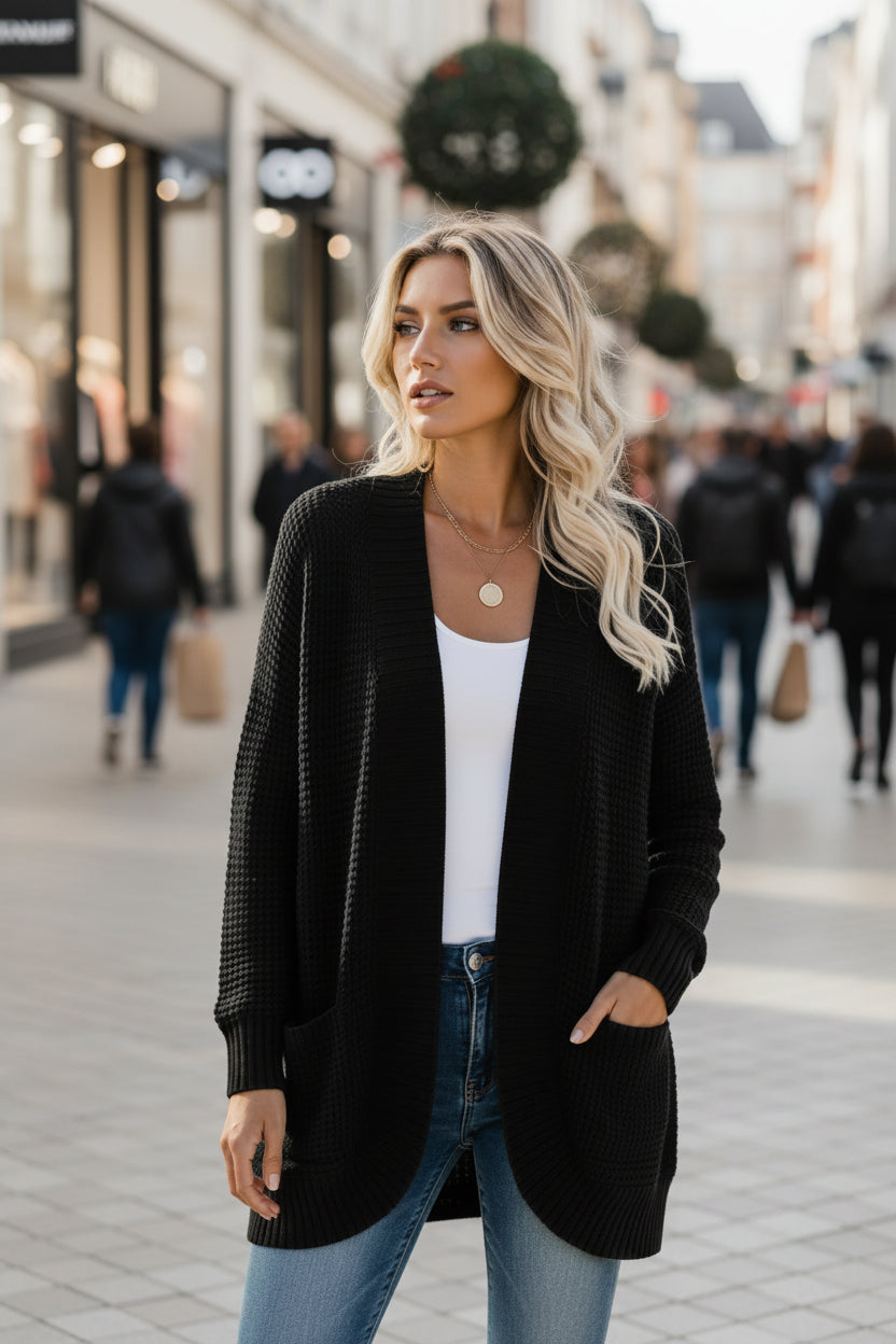 Signe | Loose Knit Long Cardigan black
