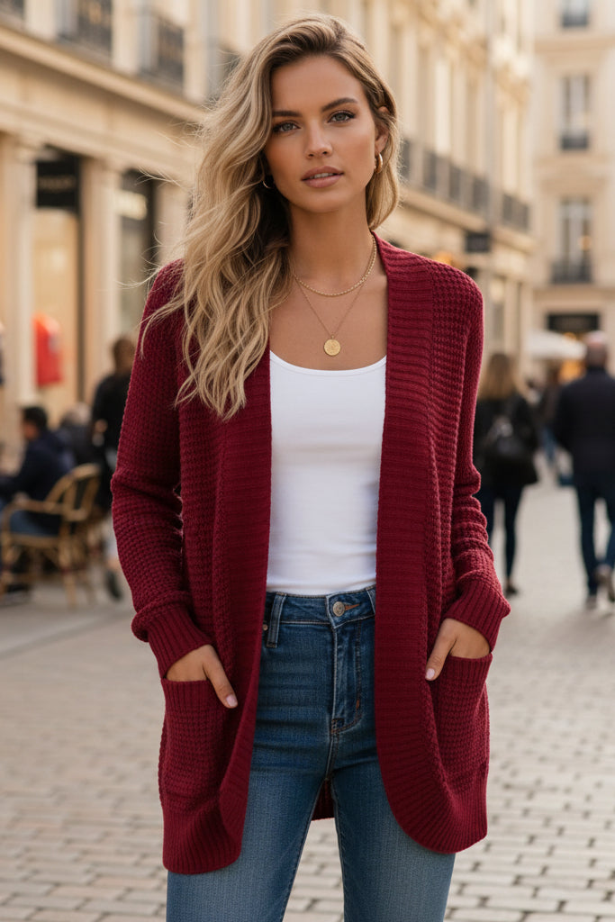 Signe | Loose Knit Long Cardigan red