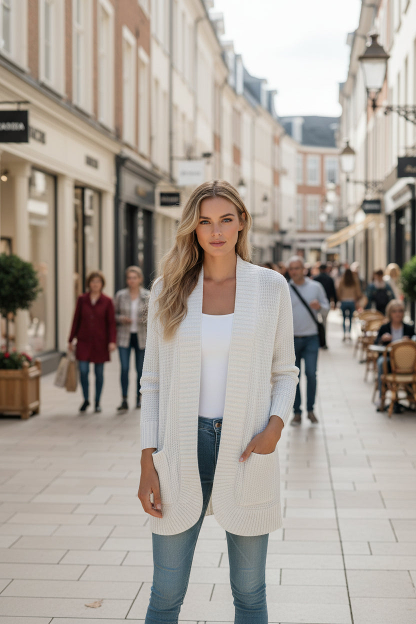 Signe | Loose Knit Long Cardigan white