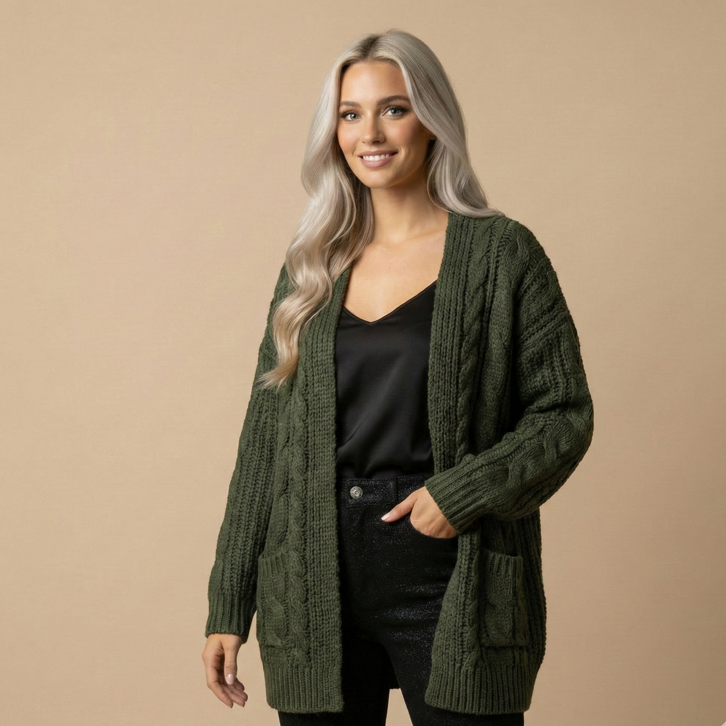 Soft Wool Blend Cardigan army green