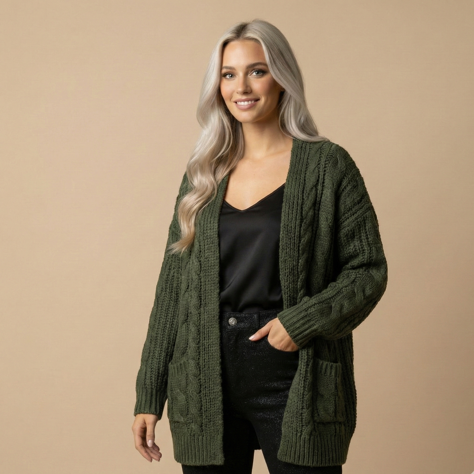 Soft Wool Blend Cardigan army green
