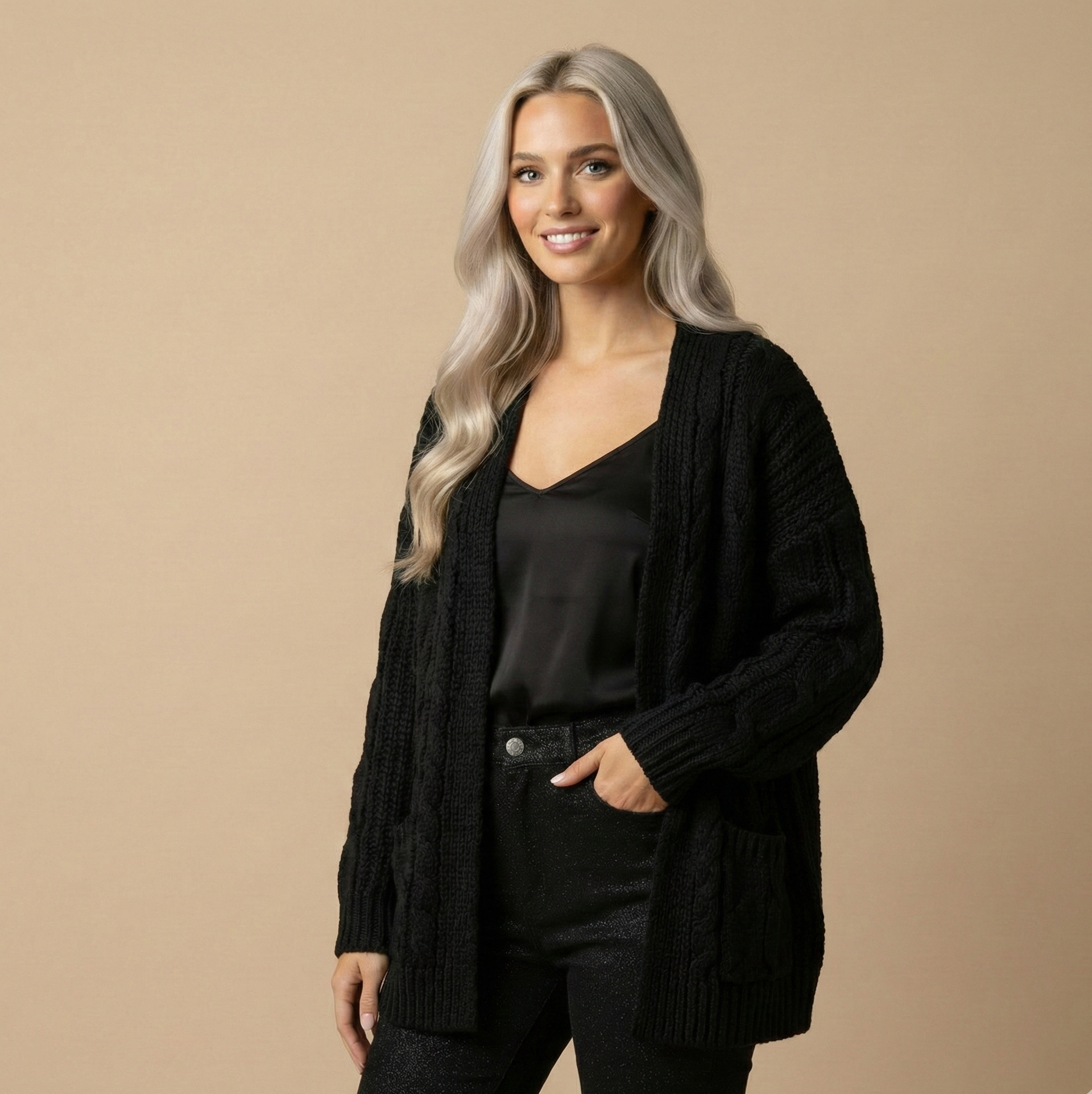 Soft Wool Blend Cardigan black