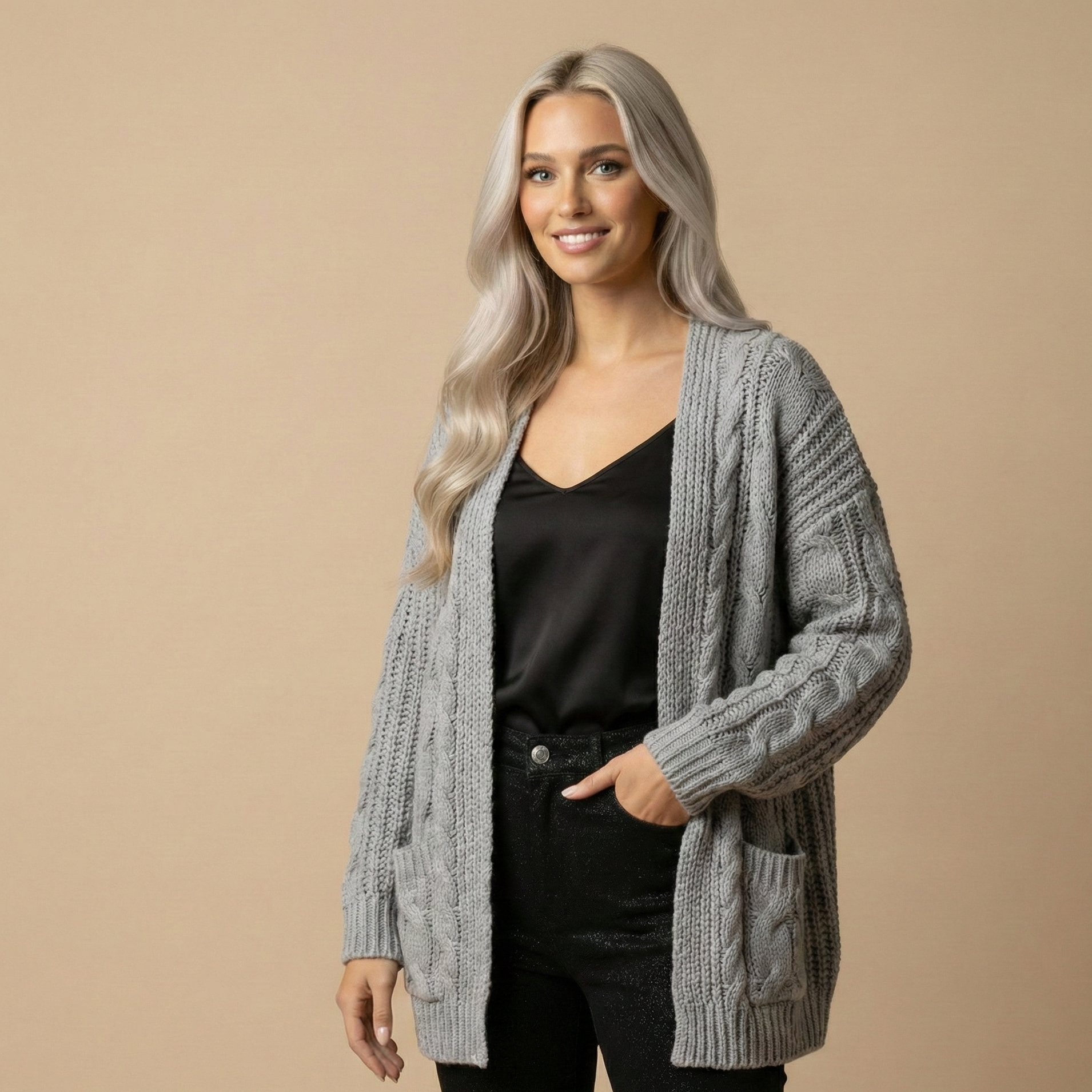 Soft Wool Blend Cardigan grey