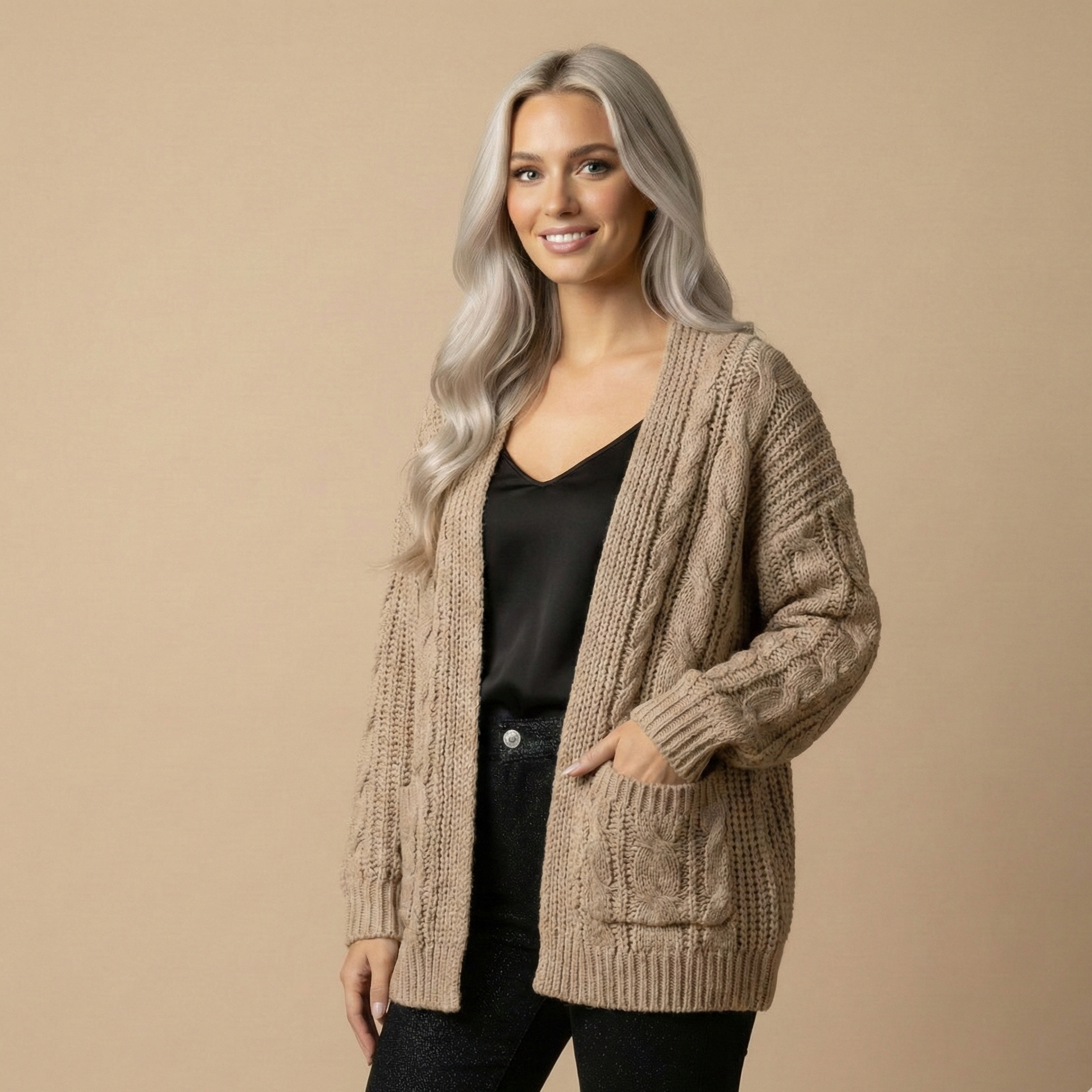 Soft Wool Blend Cardigan kaki