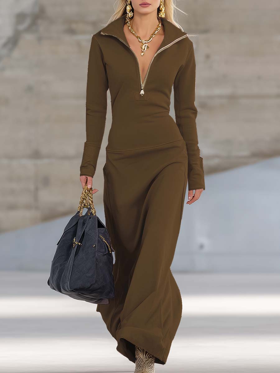 Sporty Long Sleeve Maxi Dress for Women | Comfortable Fabric, Elegant Design 11