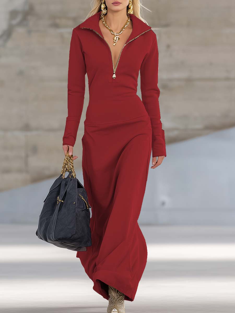 Sporty Long Sleeve Maxi Dress for Women | Comfortable Fabric, Elegant Design 2