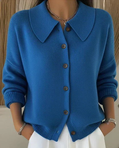 Odile Point Collar Cropped in Blue – Women's Cardigan