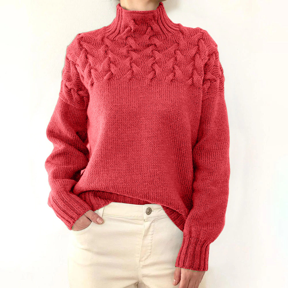 Isadora Cable Knit Turtleneck in Dark Green – Women’s Sweater