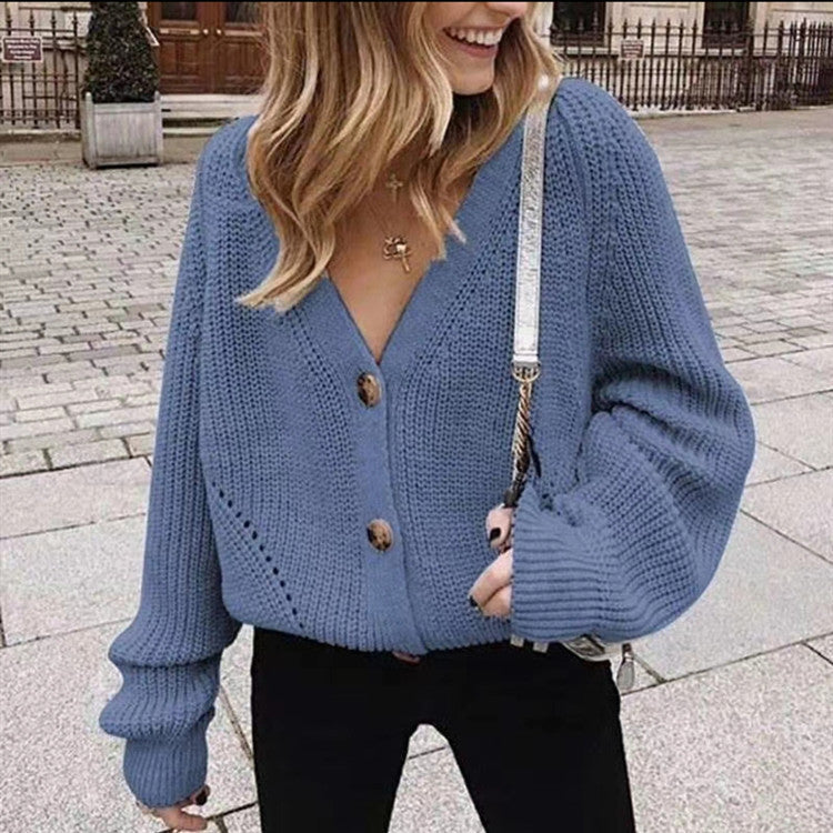 Merritt V-Neck Balloon Sleeve in Black – Women's Cardigan