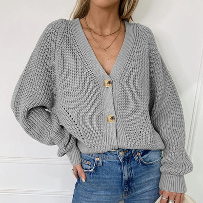 Merritt V-Neck Balloon Sleeve in White – Women's Cardigan
