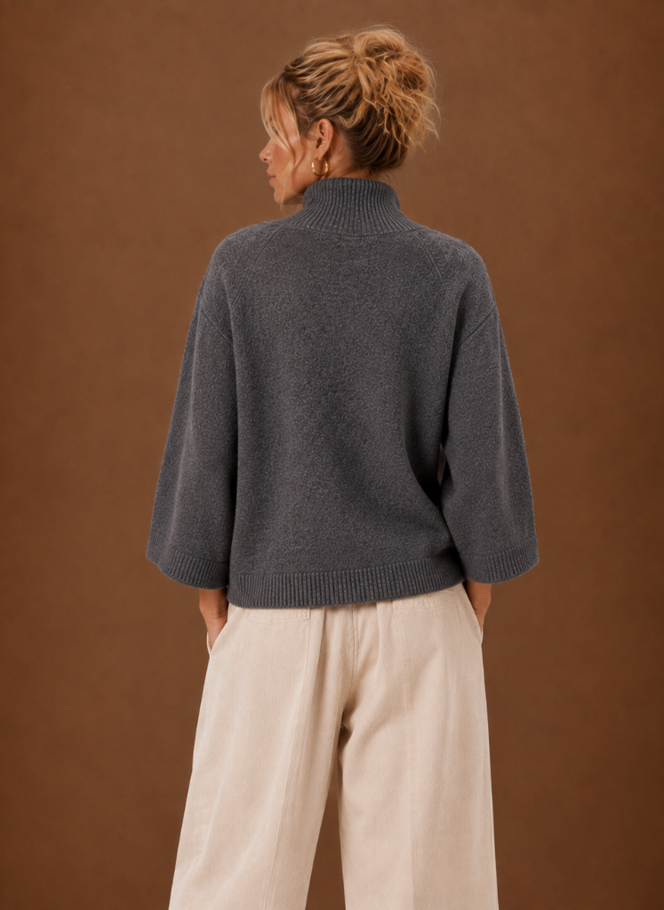 Wilma Chunky Mock Neck Bell Sleeve in Grey – Women's Sweater