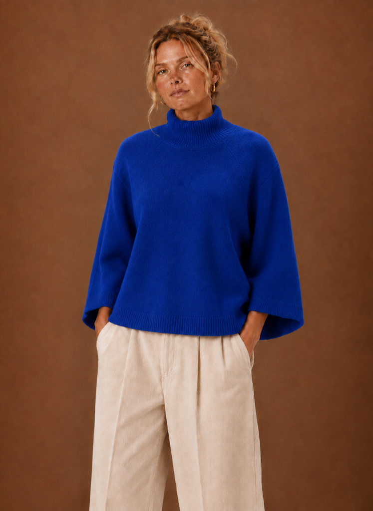 Wilma Chunky Mock Neck Bell Sleeve in Grey – Women's Sweater