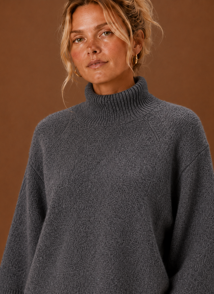 Wilma Chunky Mock Neck Bell Sleeve in Grey – Women's Sweater
