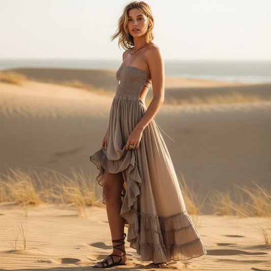 Women's bohemian cotton blend maxi dress | Elegant backless summer gown 1