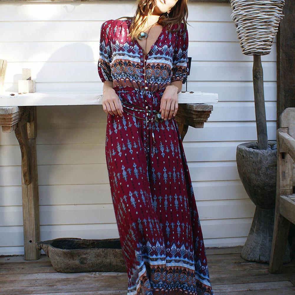 Women's bohemian maxi dress | Elegant v-neck summer long dress in plus size 2