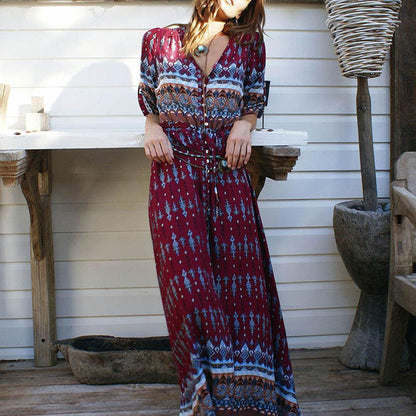 Women's bohemian maxi dress | Elegant v-neck summer long dress in plus size 2