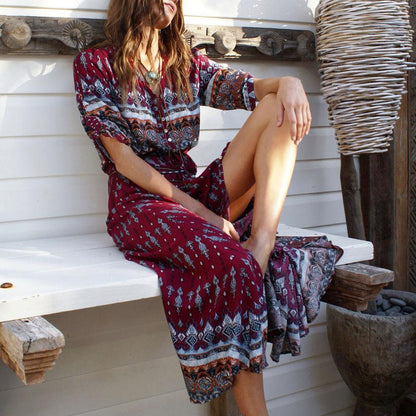 Women's bohemian maxi dress | Elegant v-neck summer long dress in plus size 3
