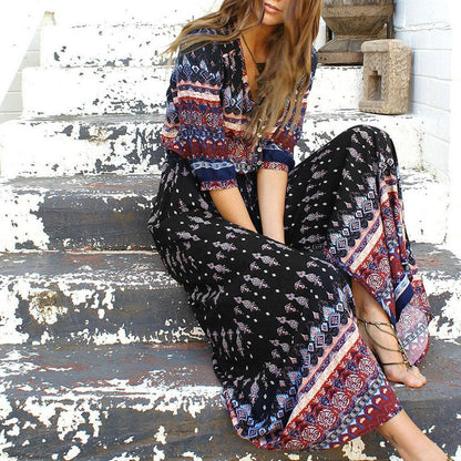 Women's bohemian maxi dress | Elegant v-neck summer long dress in plus size 4