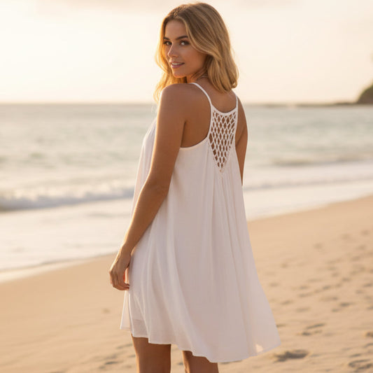 Women's bohemian polyester mini dress | Sleeveless summer beach cover-up 0