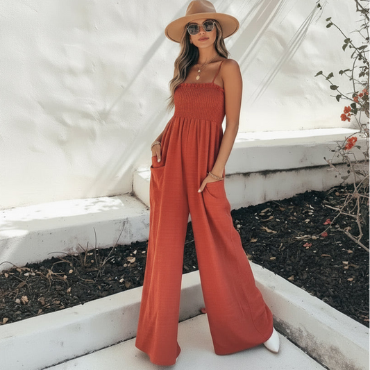 Women's boho woven jumpsuit | Casual square neck romper for summer 0