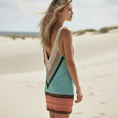 Women's breathable cotton blend beach cover up | Stylish crochet knit mini dress 1
