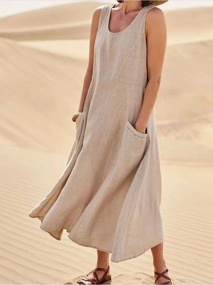 Women's breathable cotton blend summer dress | Flowy knee-length casual outfit 0