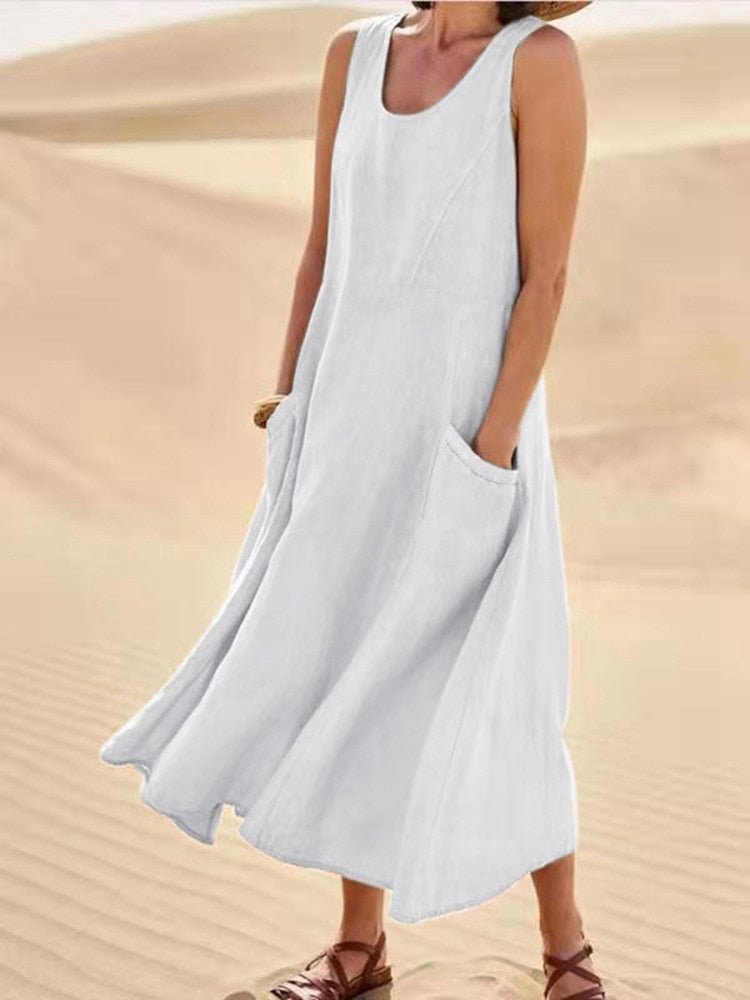 Women's breathable cotton blend summer dress | Flowy knee-length casual outfit 1