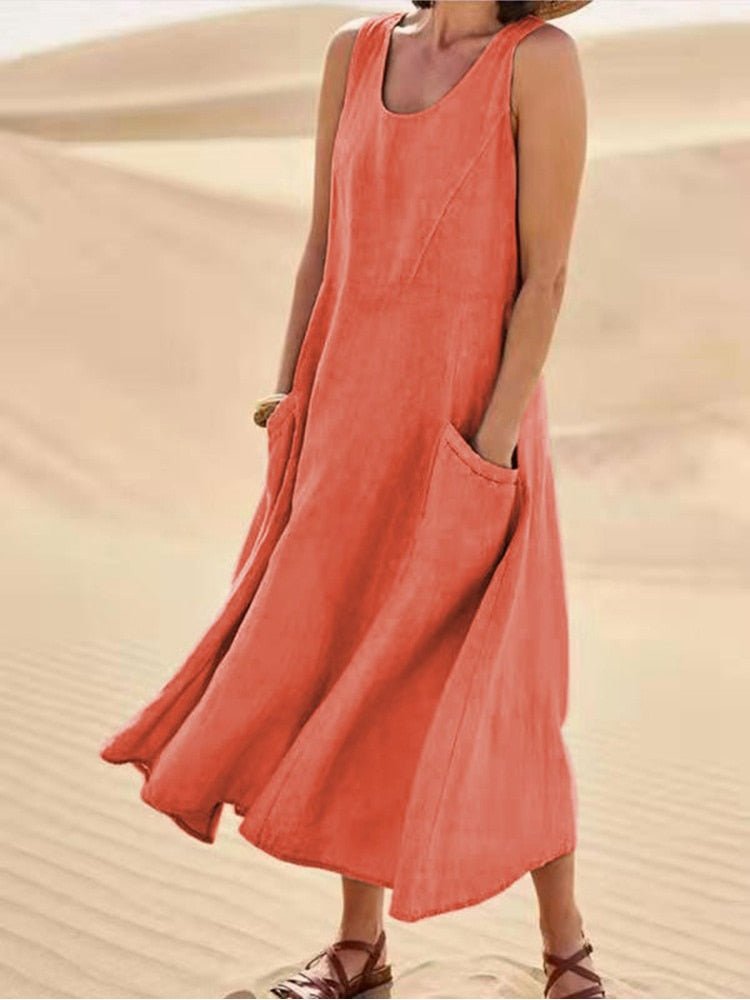 Women's breathable cotton blend summer dress | Flowy knee-length casual outfit 3