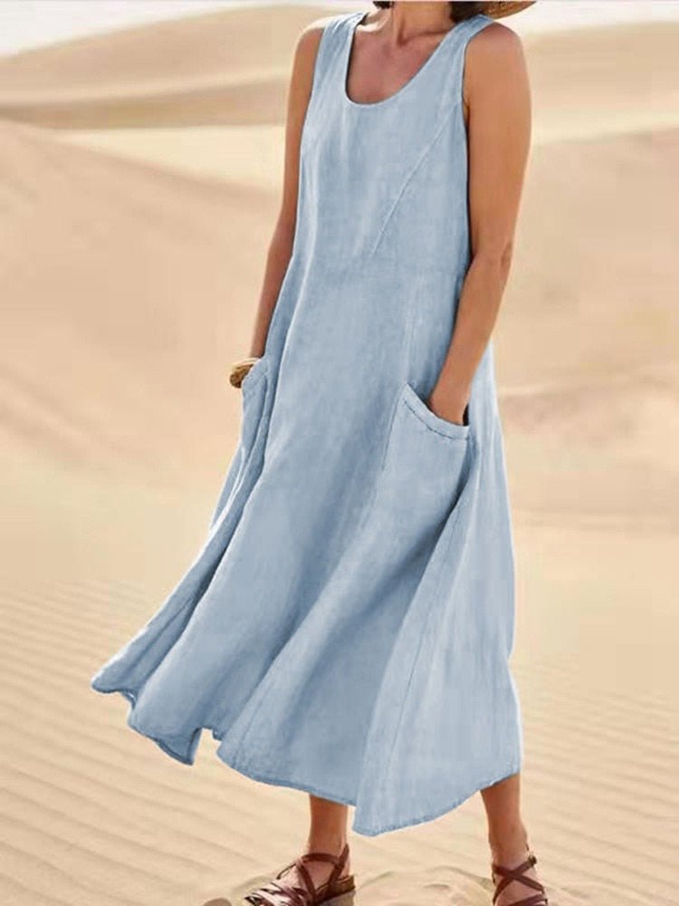Women's breathable cotton blend summer dress | Flowy knee-length casual outfit 5