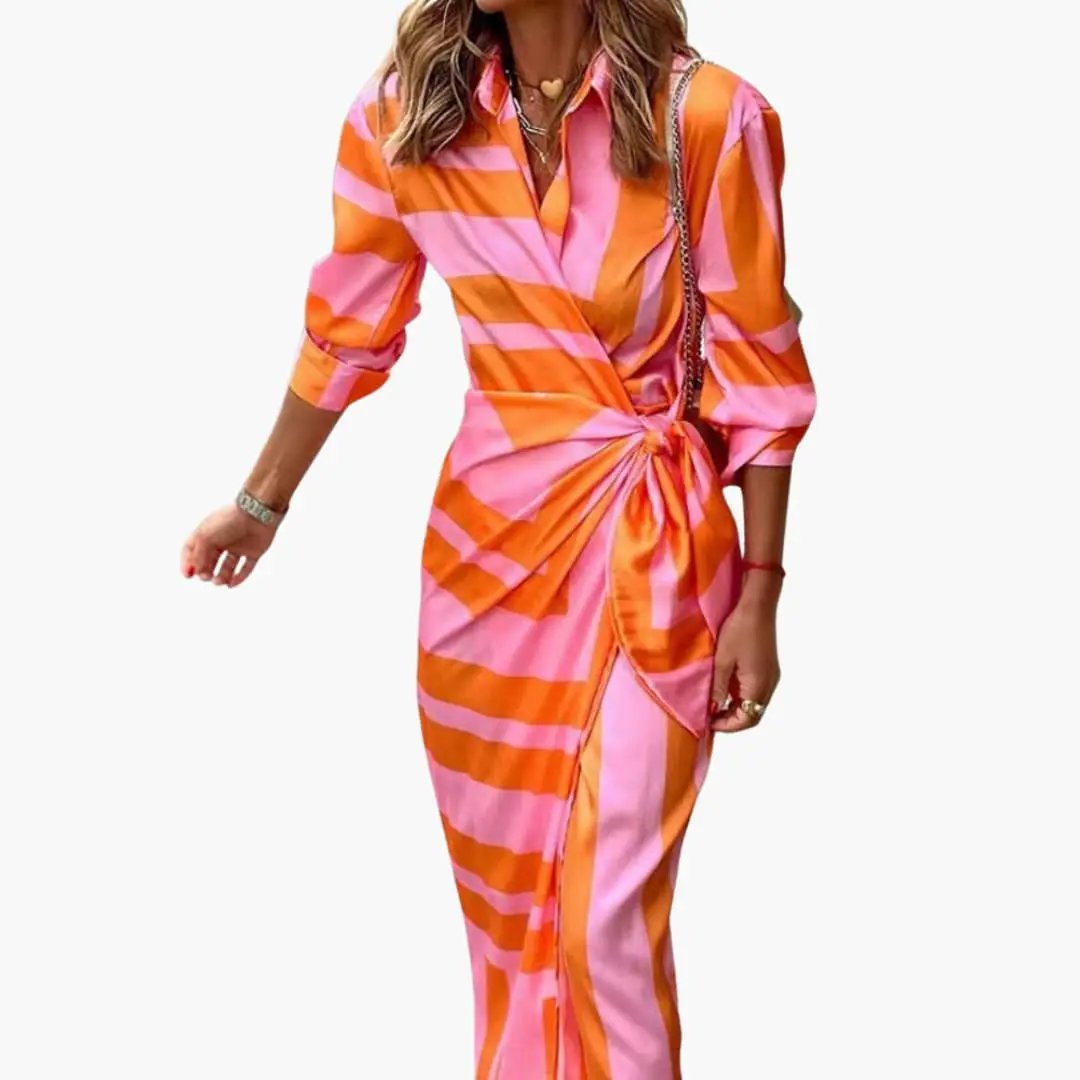 Women's breathable cotton striped maxi dress | Elegant wrap summer dress 0