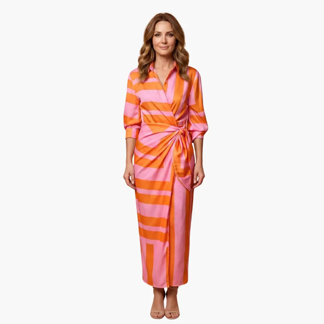 Women's breathable cotton striped maxi dress | Elegant wrap summer dress 2