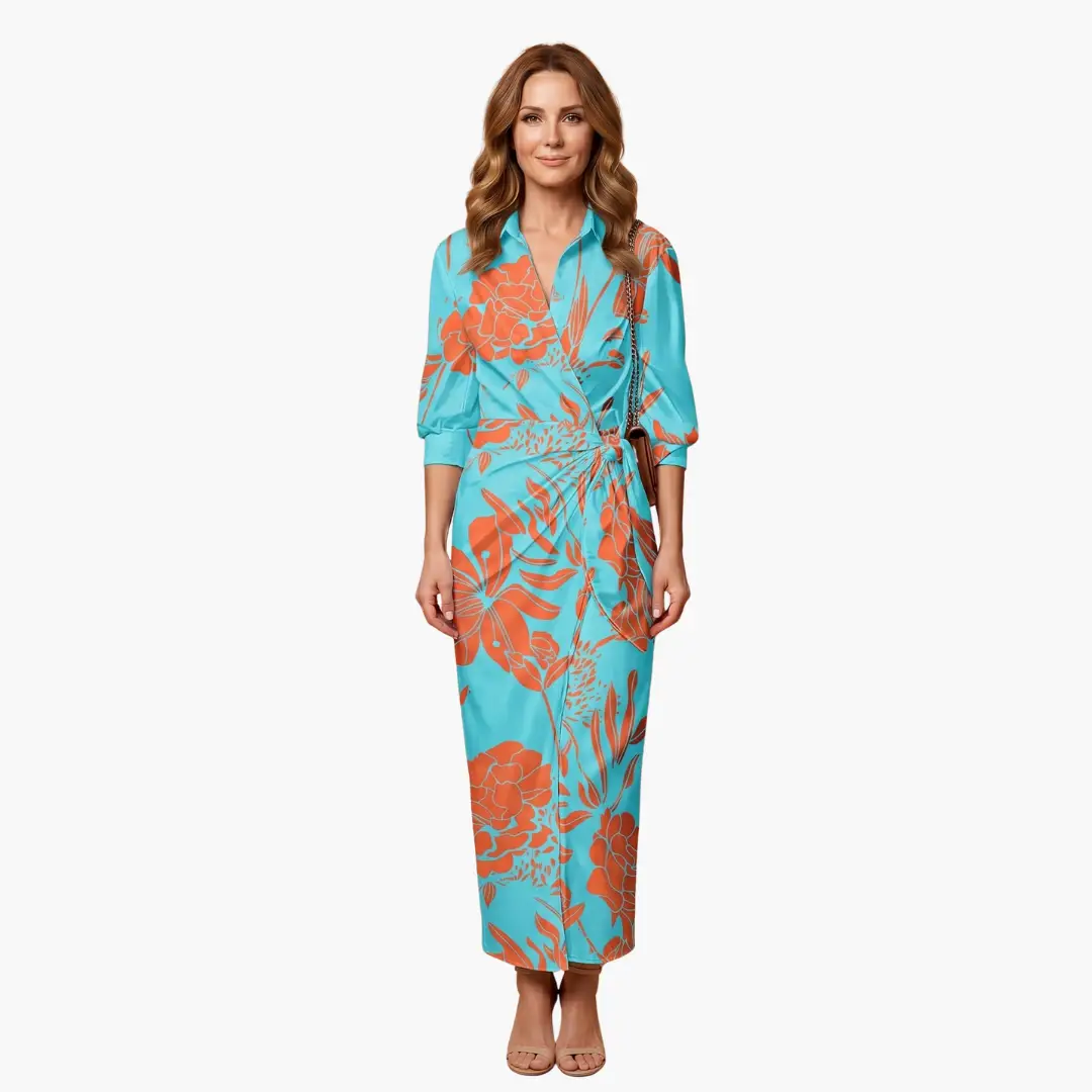 Women's breathable cotton striped maxi dress | Elegant wrap summer dress 4