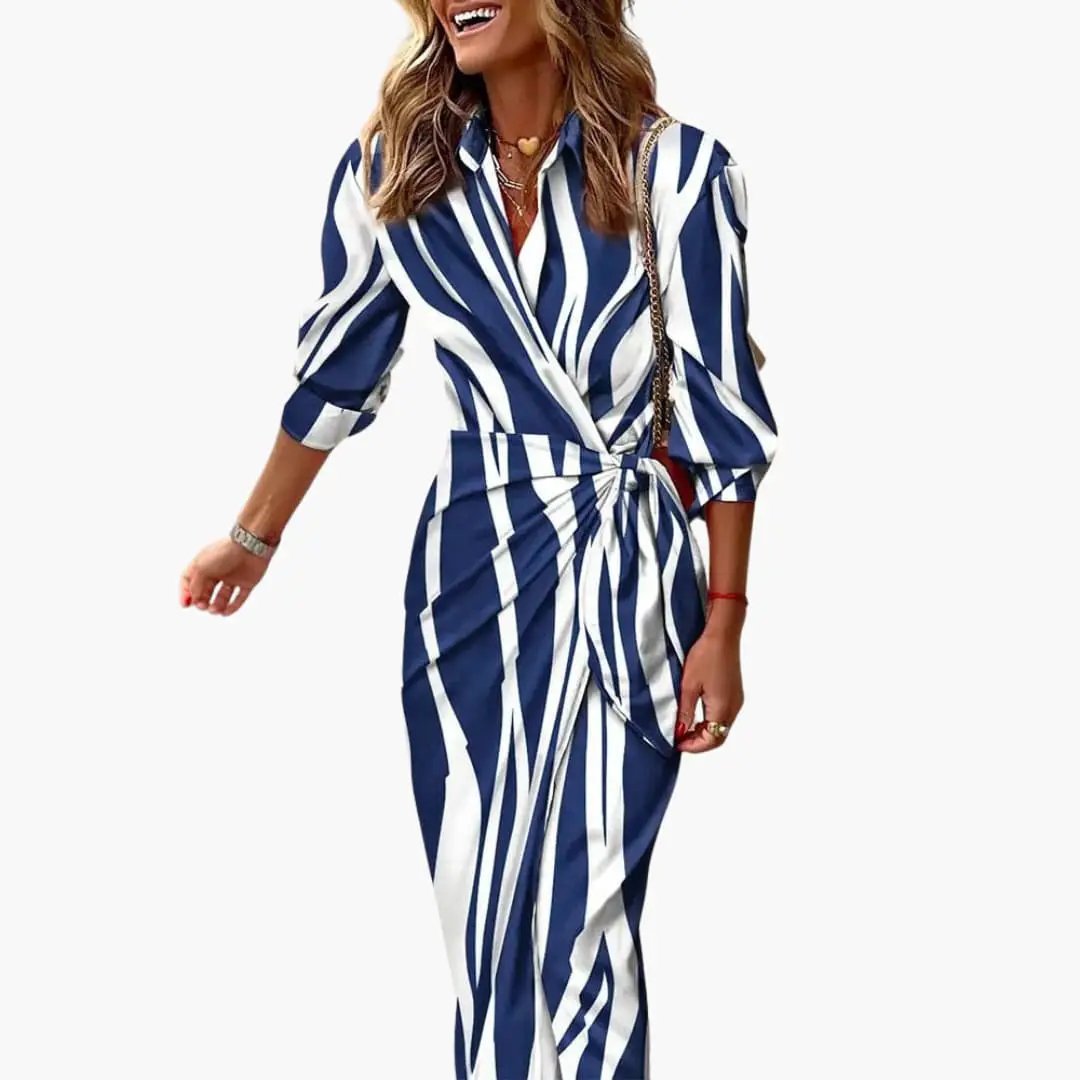 Women's breathable cotton striped maxi dress | Elegant wrap summer dress 5