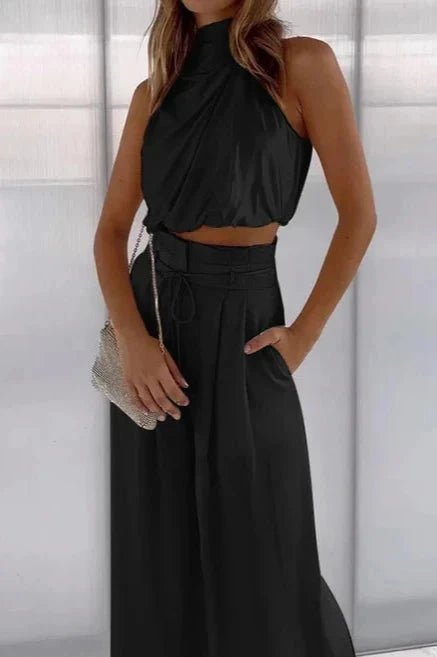 Women's breathable summer set | Cute sleeveless top and wide-leg pants
