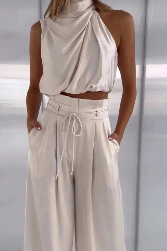 Women's breathable summer set | Cute sleeveless top and wide-leg pants