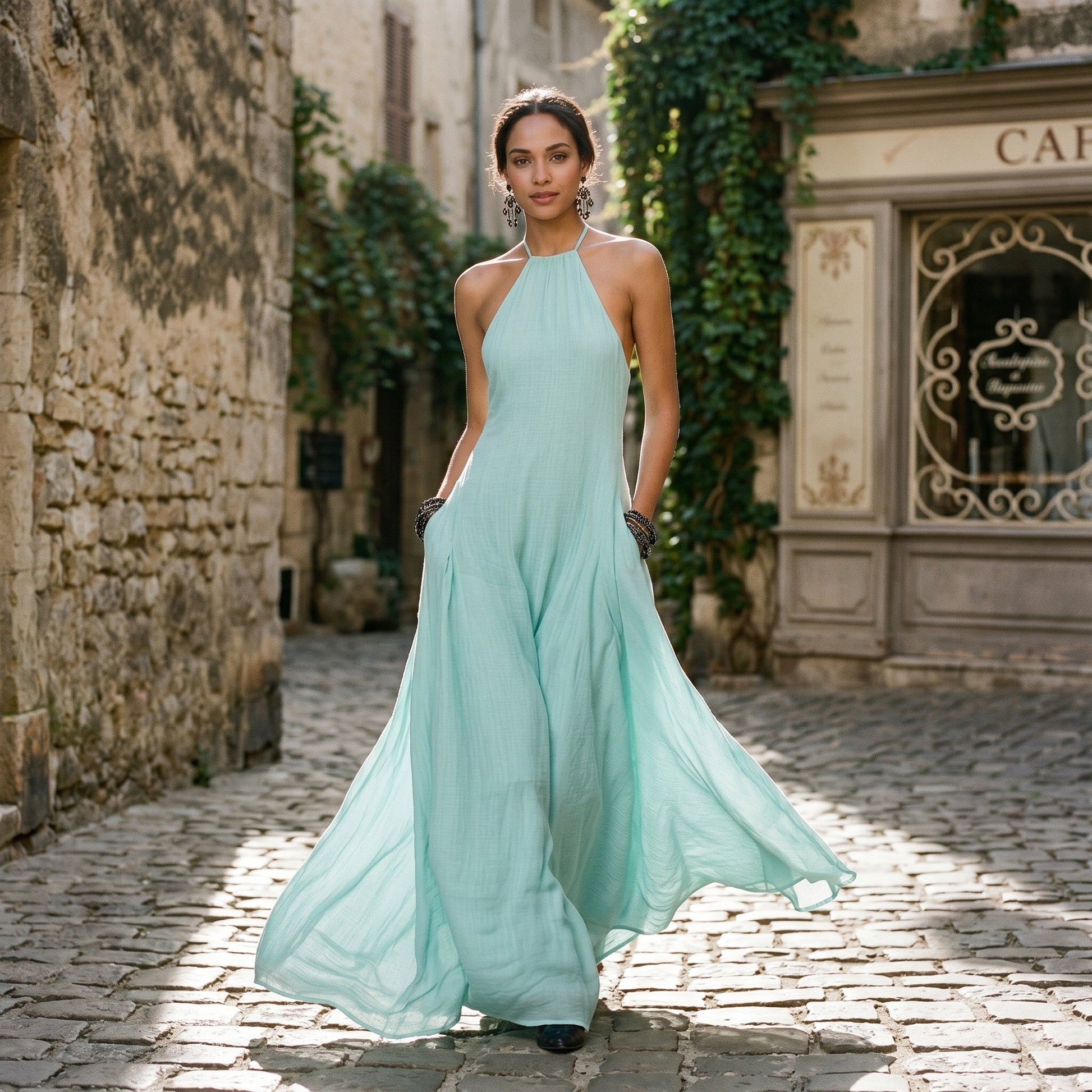 Women's breathable linen blend maxi dress | Elegant sleeveless summer gown 1