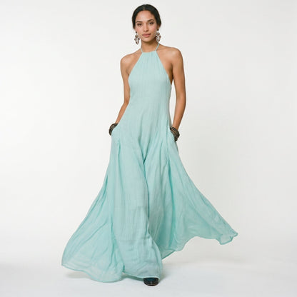 Women's breathable linen blend maxi dress | Elegant sleeveless summer gown 2