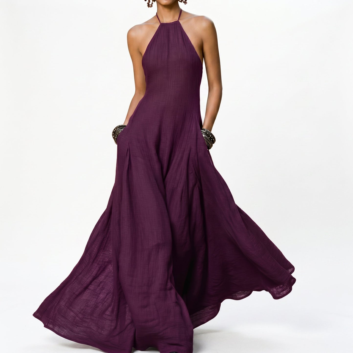 Women's breathable linen blend maxi dress | Elegant sleeveless summer gown 3