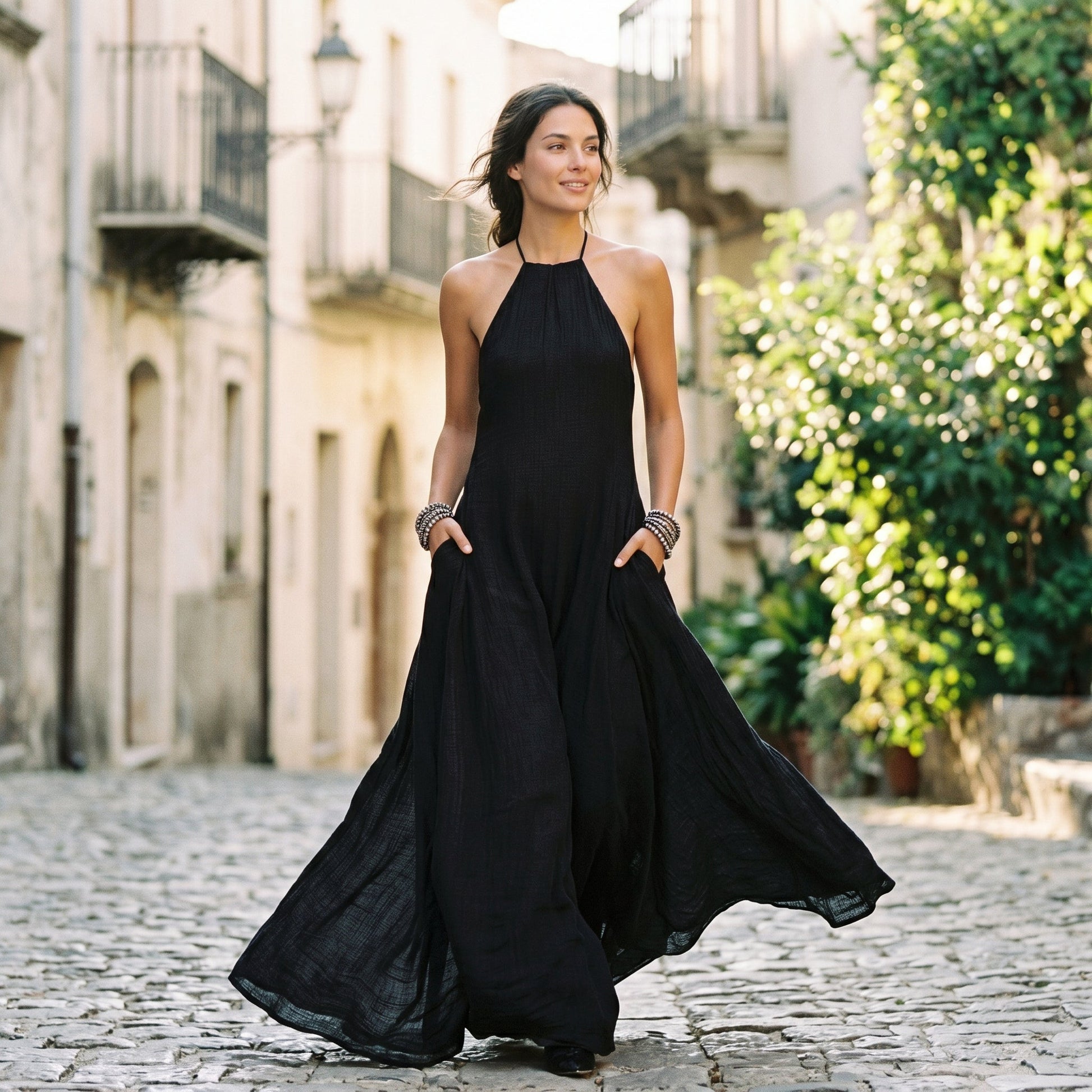 Women's breathable linen blend maxi dress | Elegant sleeveless summer gown 6