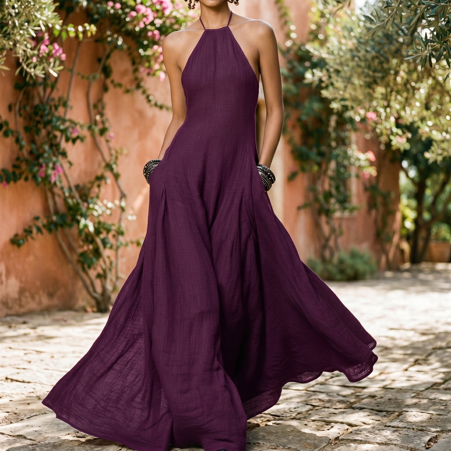 Women's breathable linen blend maxi dress | Elegant sleeveless summer gown 7