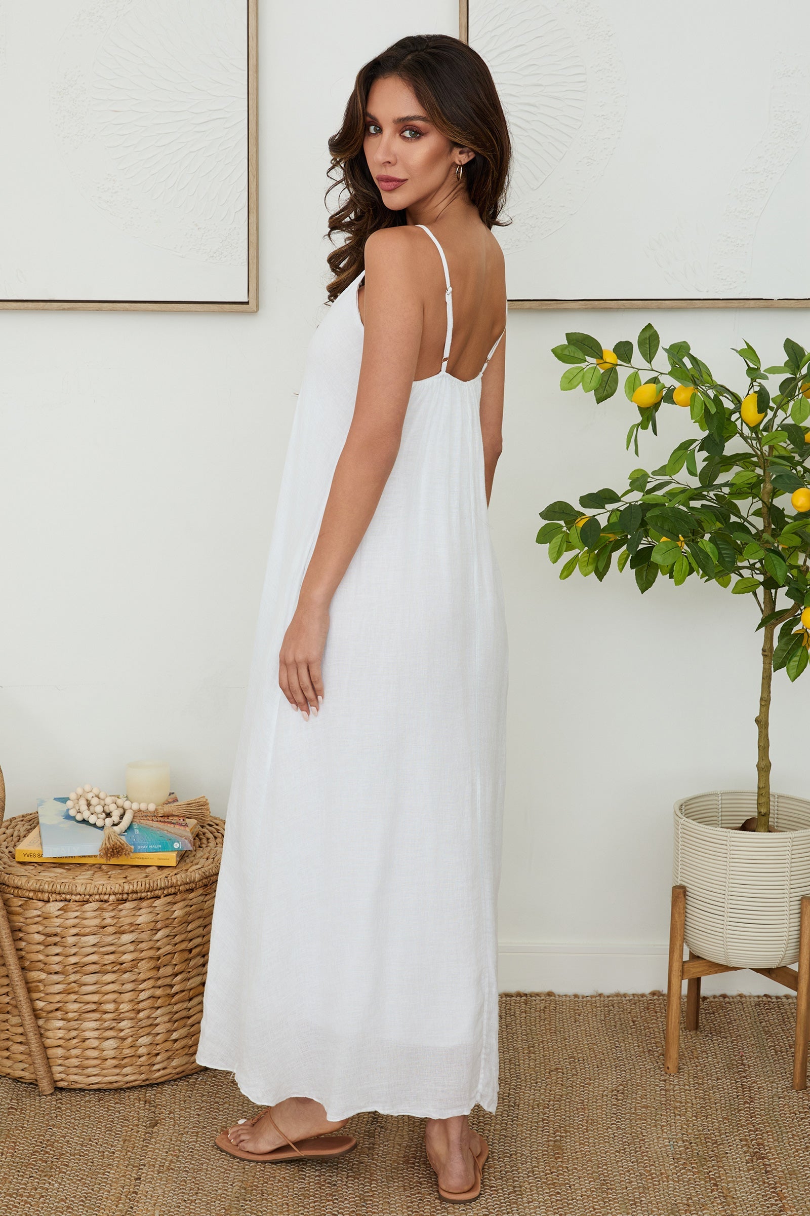 Women's breathable linen maxi dress | Elegant summer V-neck with pockets 2