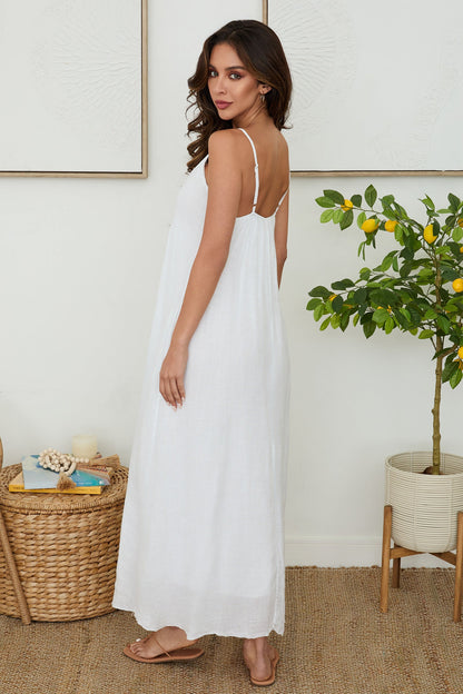 Women's breathable linen maxi dress | Elegant summer V-neck with pockets 2